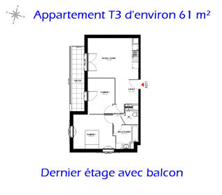  Appartement  vendre 3 pices 61 m