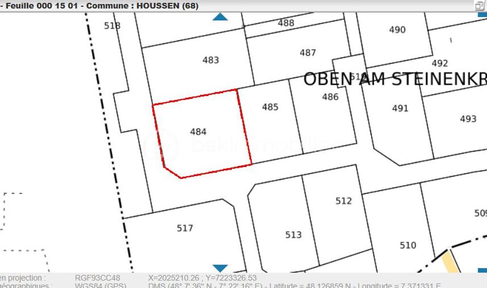 Vente Terrain Terrain viabilisé de 6,46 ares – Cadre calme à 5 min de Colmar Houssen