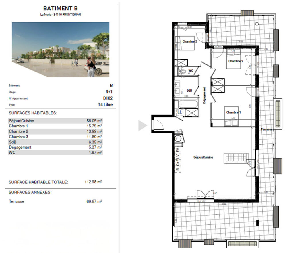 Appartement à vendre 4 pièces FRONTIGNAN