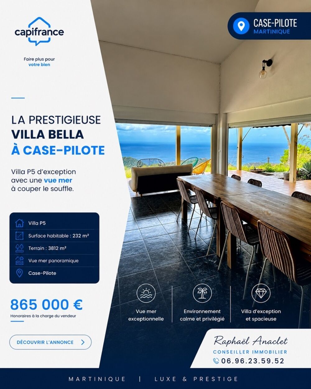 ? Coup de coeur ? À vendre à CASE PILOTE somptueuse Villa P5 de 231.36 m² sur 3812 m² de terrain