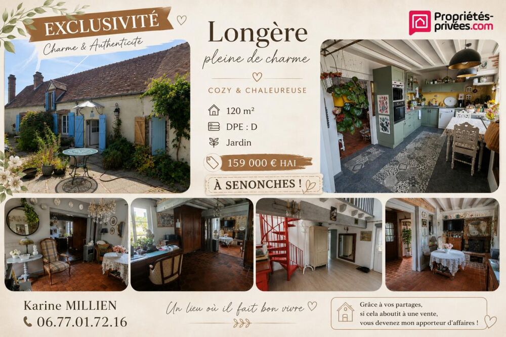 SENONCHES 28250 Maison individuelle rénovée - 2 chambres - Cave - Garage - Jardin - 159 000 HAI