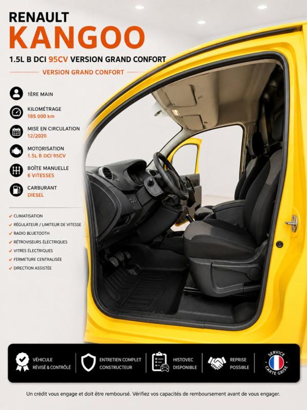 Kangoo Express 1&deg; Main / 1.5L B DCI 95cv de 2021 version GRAND CONFORT CLIM 2021 occasion 60430 Abbecourt