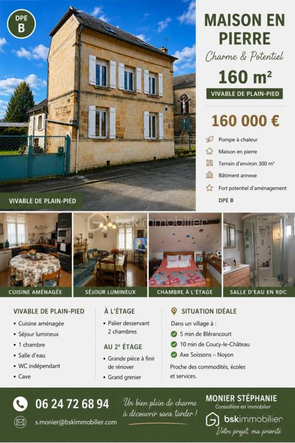 ? ? MAISON EN PIERRE  5 CHAMBRES  VIE DE PLAIN-PIED  COUR FERMÉE  160 000 €