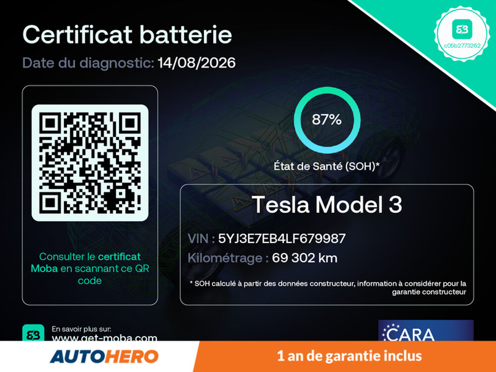 Model 3 Long Range Dual Motor AWD 75 kWh 441 ch 2020 occasion 92130 Issy-les-Moulineaux