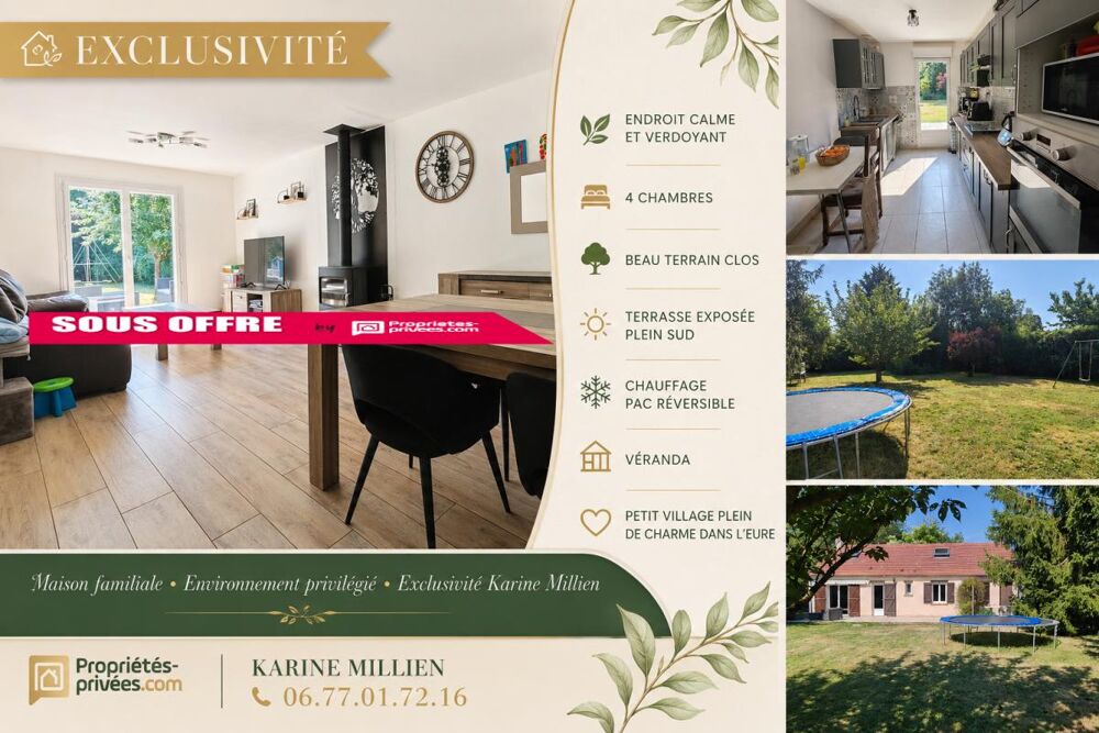 MUZY 27650 Maison individuelle - 1 étage - 4 chambres - Véranda - Terrain - 187200 HAI