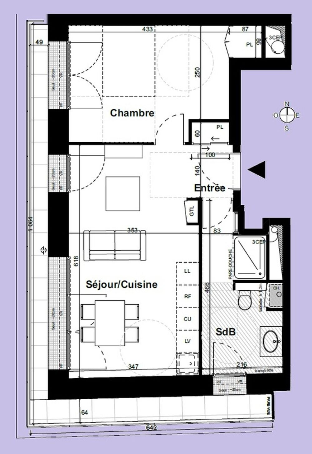 appartement T2 neuf à vendre PARIS 20e, surface habitable 44.80 m2 + terrasse 8.63 m2
