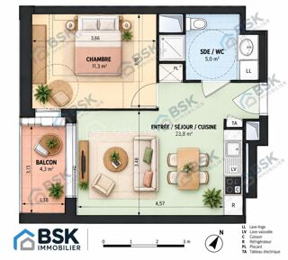  Appartement à vendre 2 pièces 34 m²