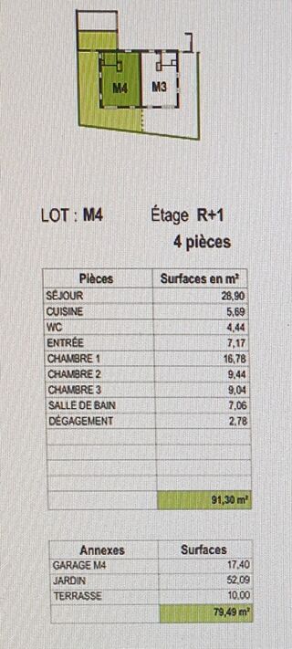  Appartement à vendre 4 pièces 91 m²