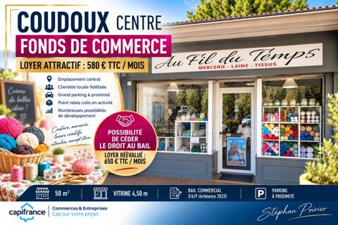 COUDOUX CENTRE 50 m&sup2; – FONDS DE COMMERCE 29 000 € – LOYER 580 € – DROIT AU BAIL POSSIBLE 29000 13111 Coudoux