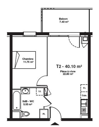  Appartement à louer 2 pièces 40 m²
