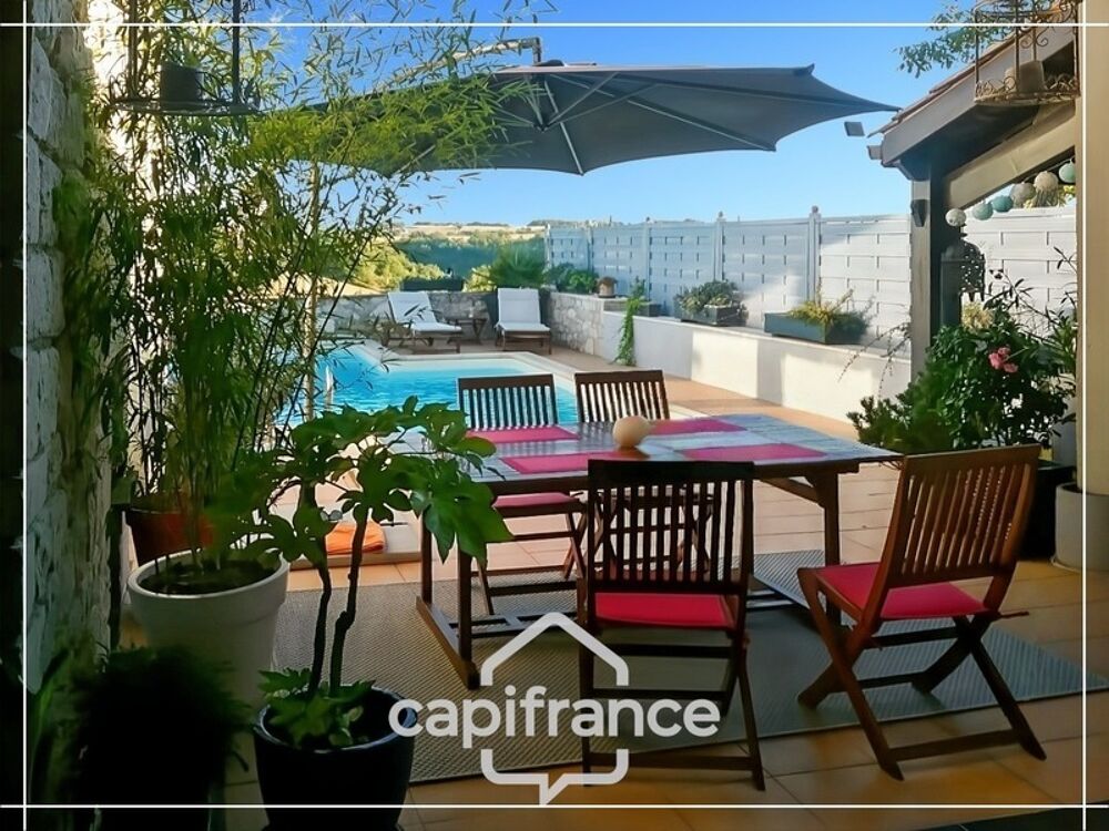 Maison d'architecte en pierre 200m², vue dégagée plein sud, piscine,lumineuse ,commodités à pied, 25min Agen, 20 min Golfech