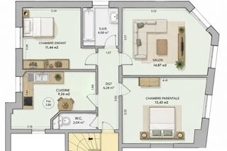  Appartement � vendre 3 pi�ces 59 m�