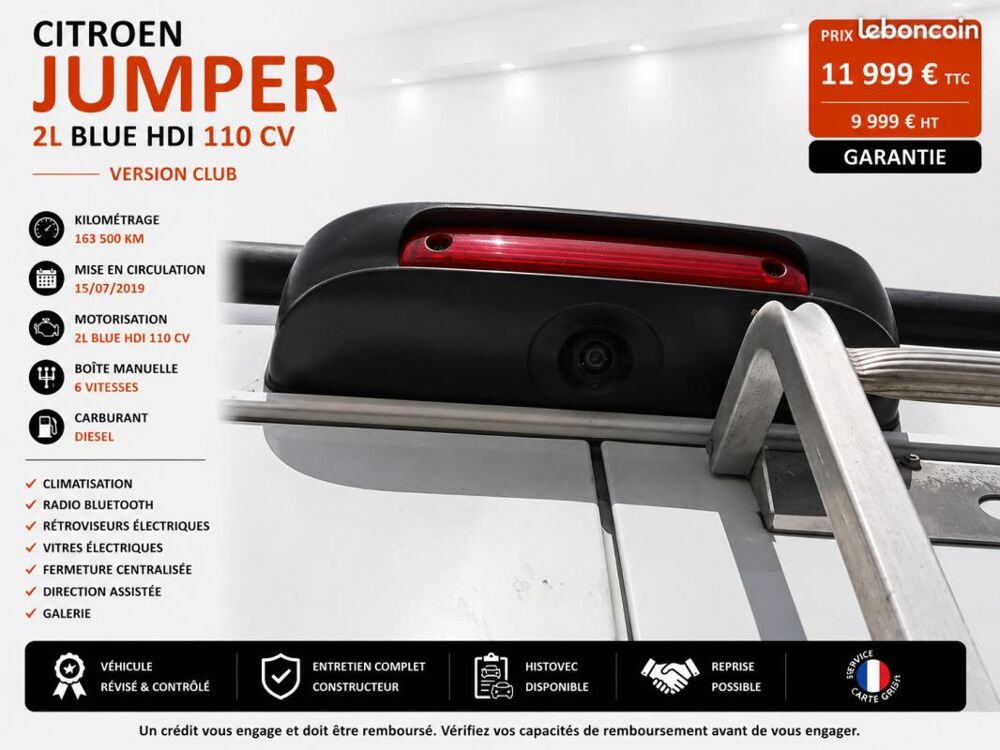 Jumper 1&deg; Main / 2L B HDI 110cv Version CLUB Taille L2H2 Clim/Limit 2020 occasion 60430 Abbecourt