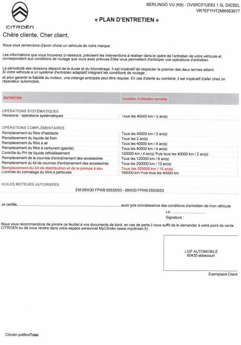 Berlingo 1&deg; Main / 1.5l B HDI 100cv Version Club CLIM/T&eacute;l/R&eacute;gul/Limit 2022 occasion 60430 Abbecourt