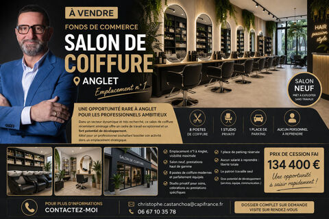 ? &Agrave; VENDRE – FONDS DE COMMERCE SALON DE COIFFURE – ANGLET 134400 64600 Anglet