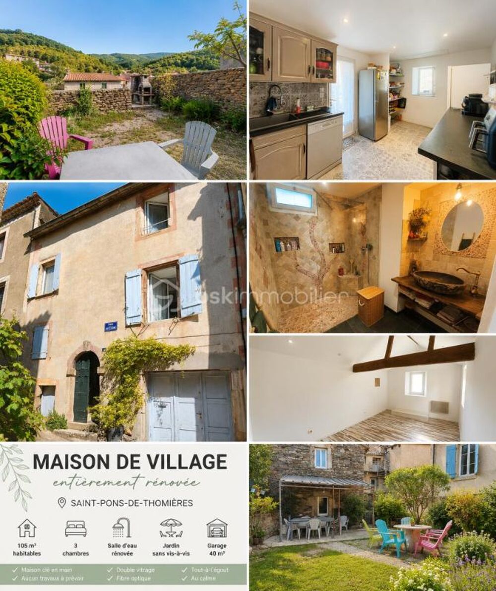 Vente Maison ? MAISON DE VILLAGE – 105 m² – 3 CHAMBRES – JARDIN – GARAGE ? Saint pons de thomieres