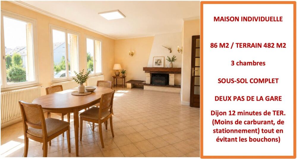 Vente Maison GENLIS (21110) Maison individuelle à vendre 5 pièces, 3 chambres possibilité 4, sous-sol complet avec garage sur 482m2 Genlis