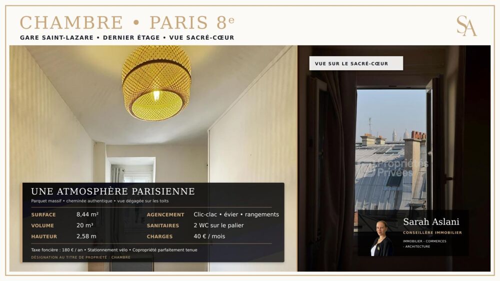 Vente Appartement 75008 Paris - Chambre -  VUE SACRÉ-COEUR Paris 8