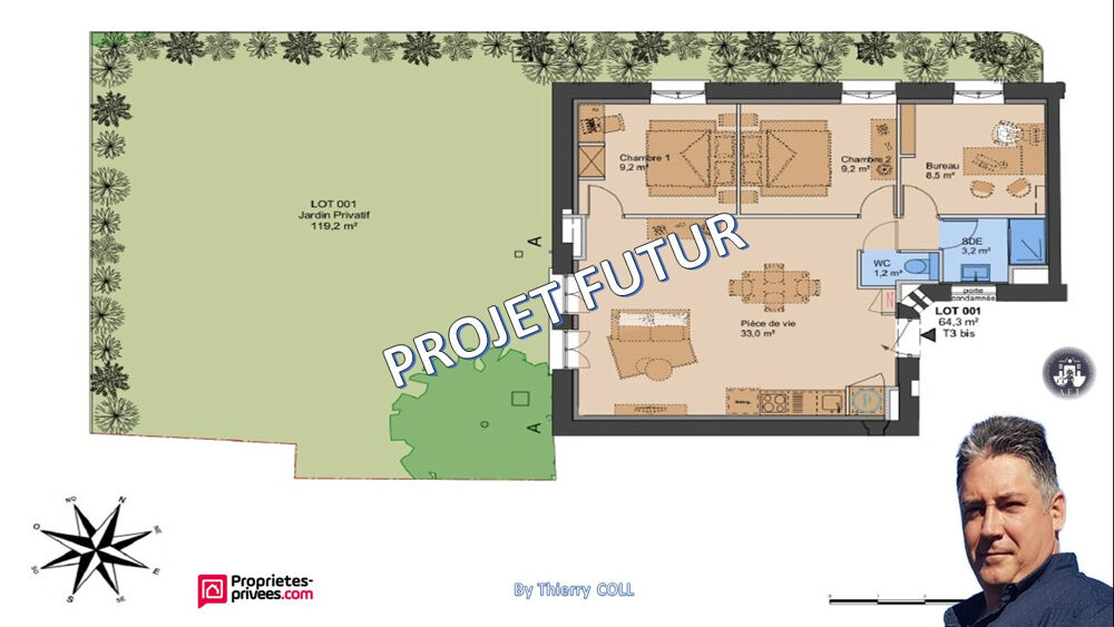 Vente Appartement LYON 3 T3 bis rez-de-jardin de 69.70 M² avec grand jardin privatif de 119M² Lyon 3