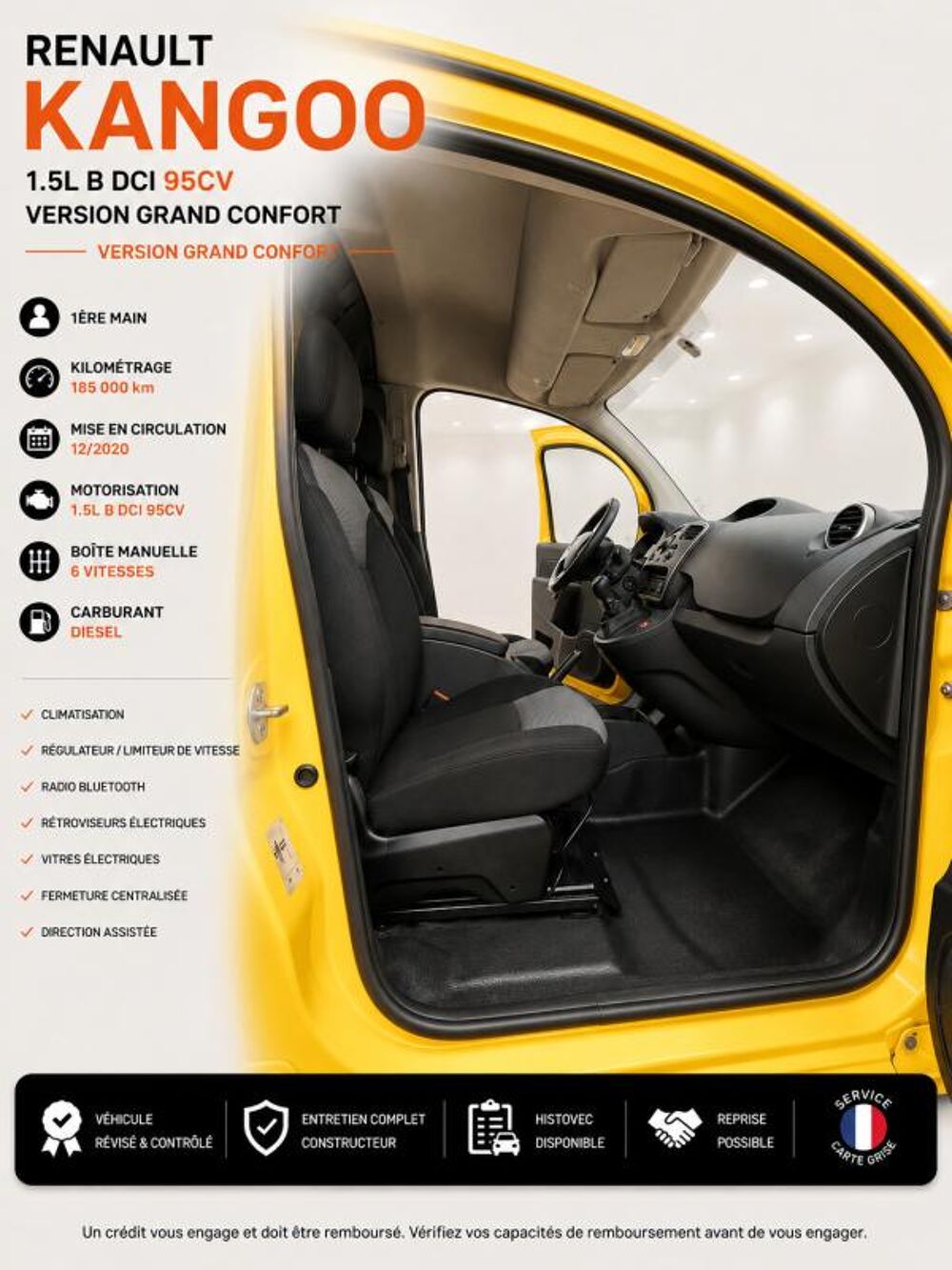 Kangoo Express 1&deg; Main / 1.5L B DCI 95cv de 2021 version GRAND CONFORT CLIM 2021 occasion 60430 Abbecourt