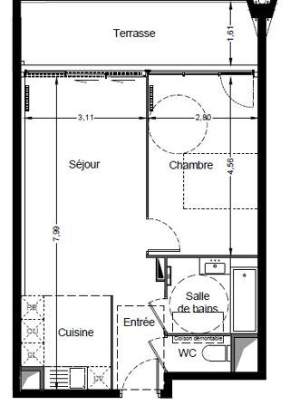  Appartement à louer 2 pièces 44 m²
