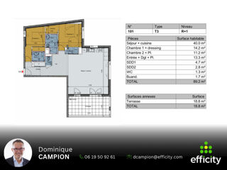  Appartement � vendre 3 pi�ces 89 m�