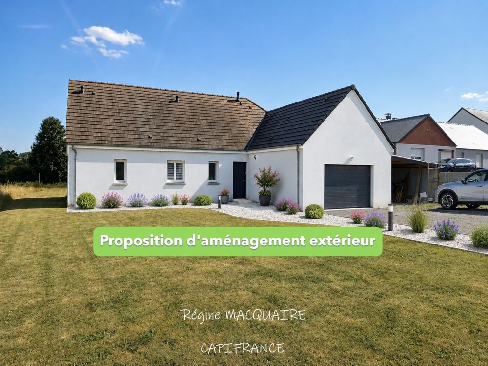 À vendre  Pavillon récent de plain-pied (RT2012) : 4 pièces, 3 chambres, 1 259 m² de terrain, 44 m² de combles aménageables  V