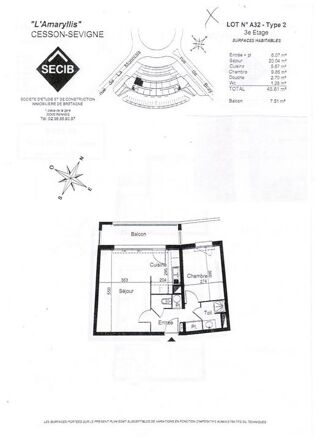  Appartement � louer 2 pi�ces 45 m�