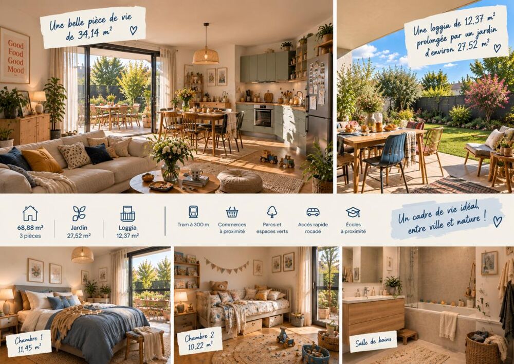 Vente Appartement T3 avec jardin & loggia – Un vrai petit coin de vie à Mérignac Merignac