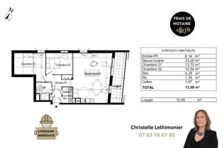  Appartement � vendre 3 pi�ces 72 m�