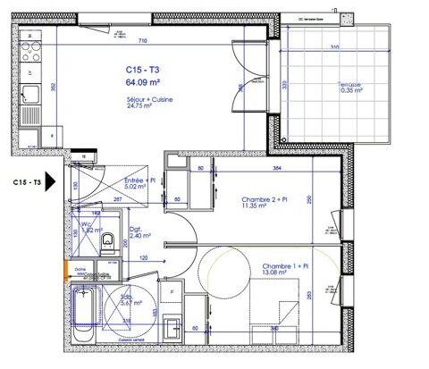  Appartement � louer 3 pi�ces 64 m�