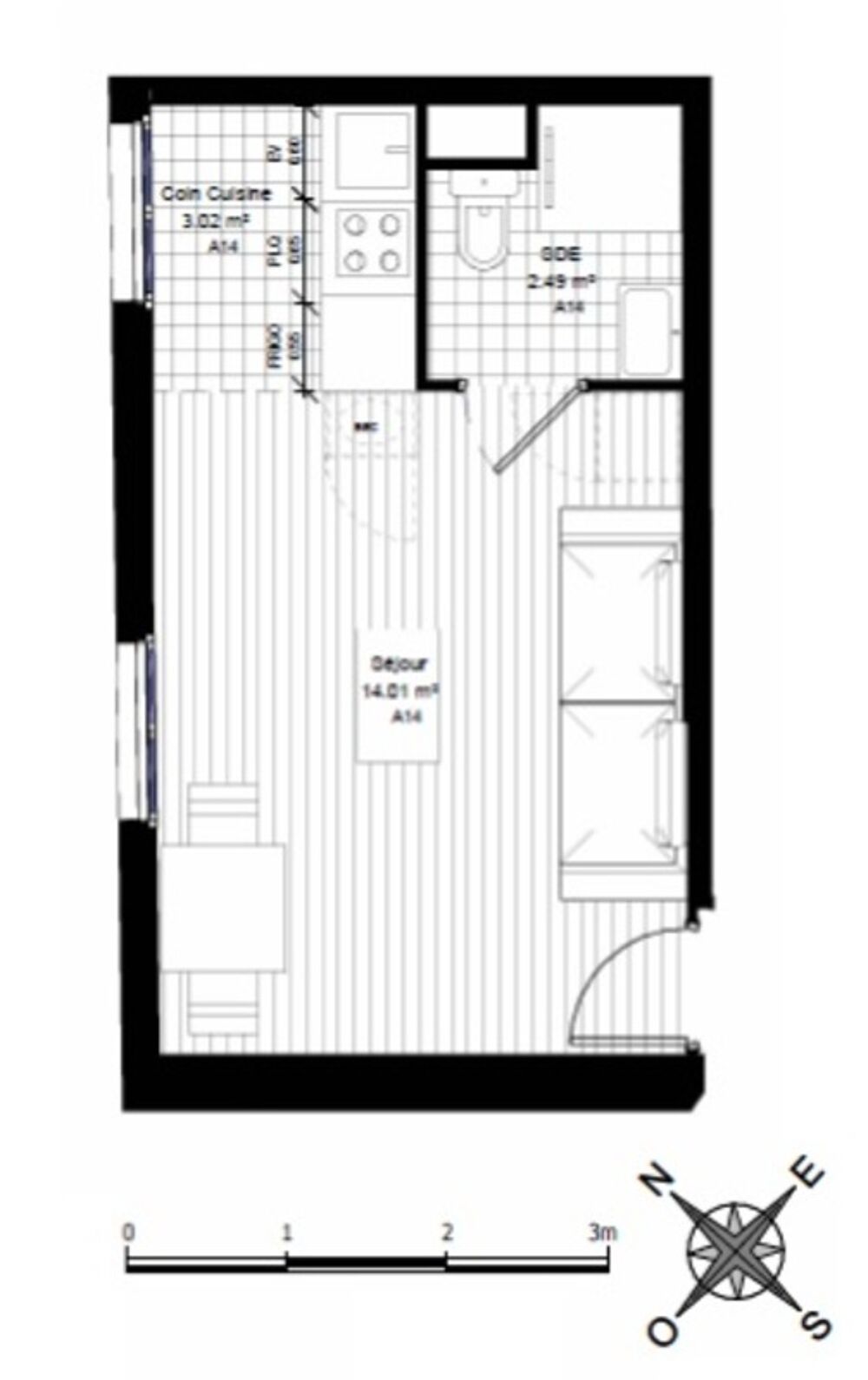 studio entièrement rénové à vendre CLICHY (92), surface habitable 19,52 m2