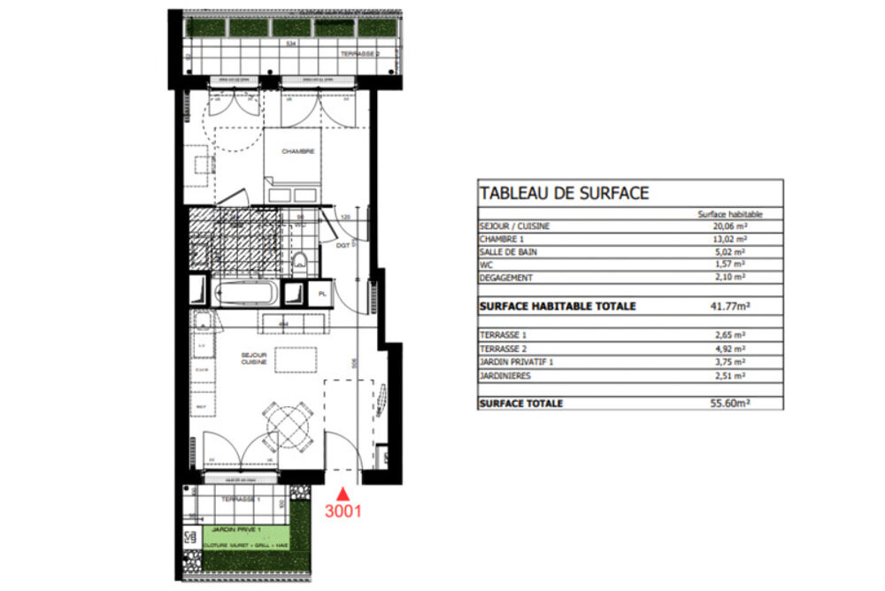 Appartement T2 41,77 m² avec terrasses et jardin  La Frette-sur-Seine (95530)