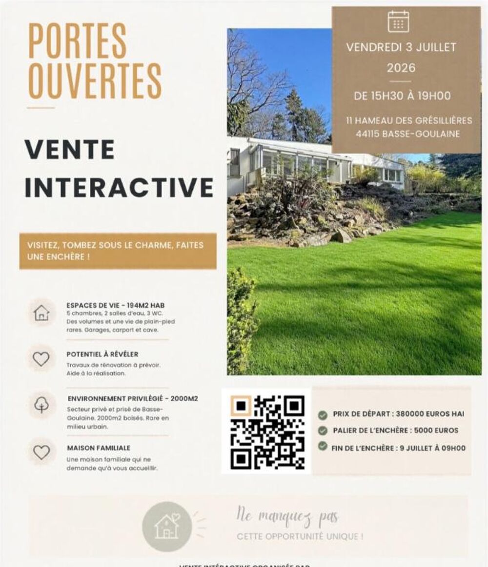 VENTE INTÉRACTIVE - Maison familiale de 194m2 dans secteur résidentiel et privé de Basse-Goulaine