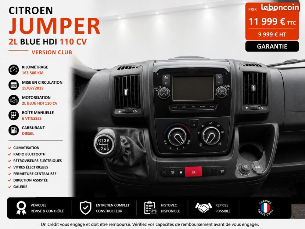 Jumper 1&deg; Main / 2L B HDI 110cv Version CLUB Taille L2H2 Clim/Limit 2020 occasion 60430 Abbecourt