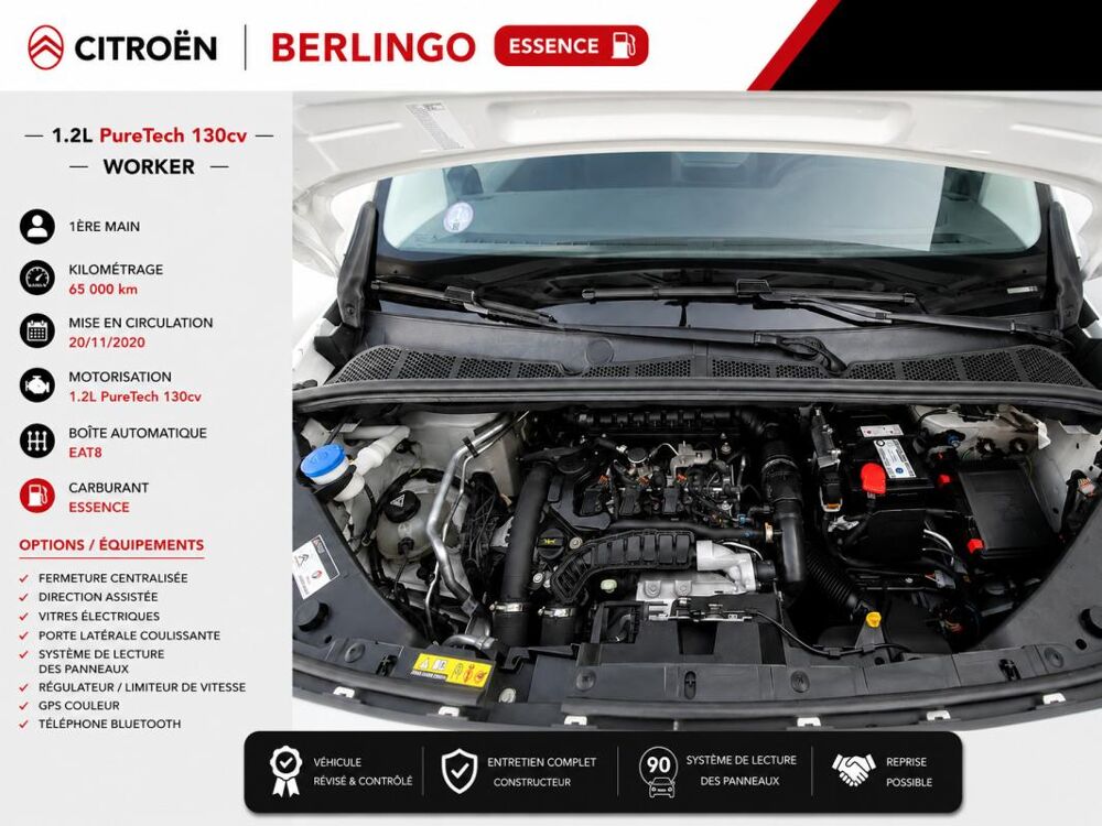 Berlingo 1&deg; Main / 1.2L PURETECH 130cv BVA EAT8 Version WORKER Clim/L 2021 occasion 60430 Abbecourt