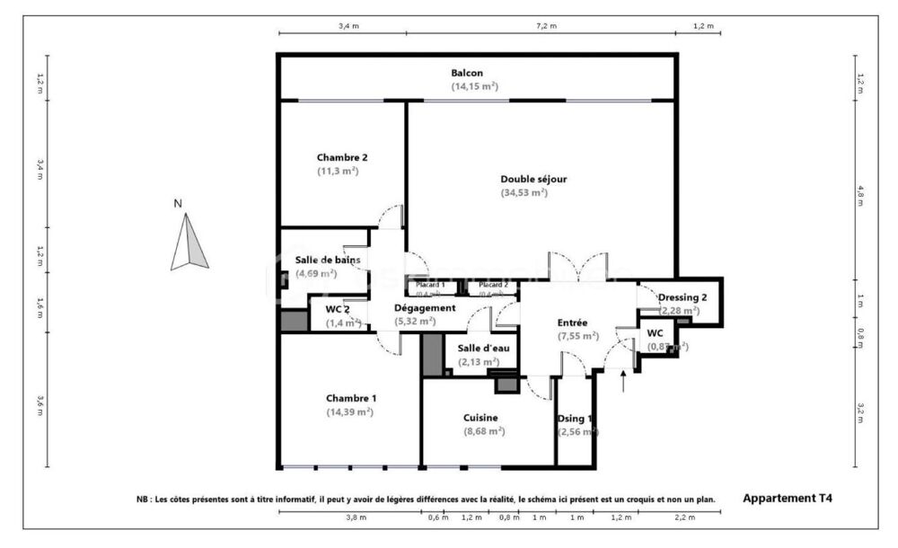 Appartement 4 pièces avec balcon  Résidence calme et verdoyante