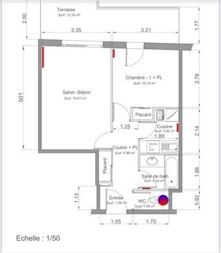  Appartement  vendre 2 pices 43 m