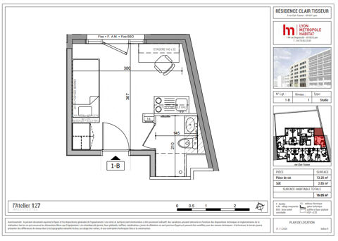  Appartement � louer 1 pi�ce 16 m�