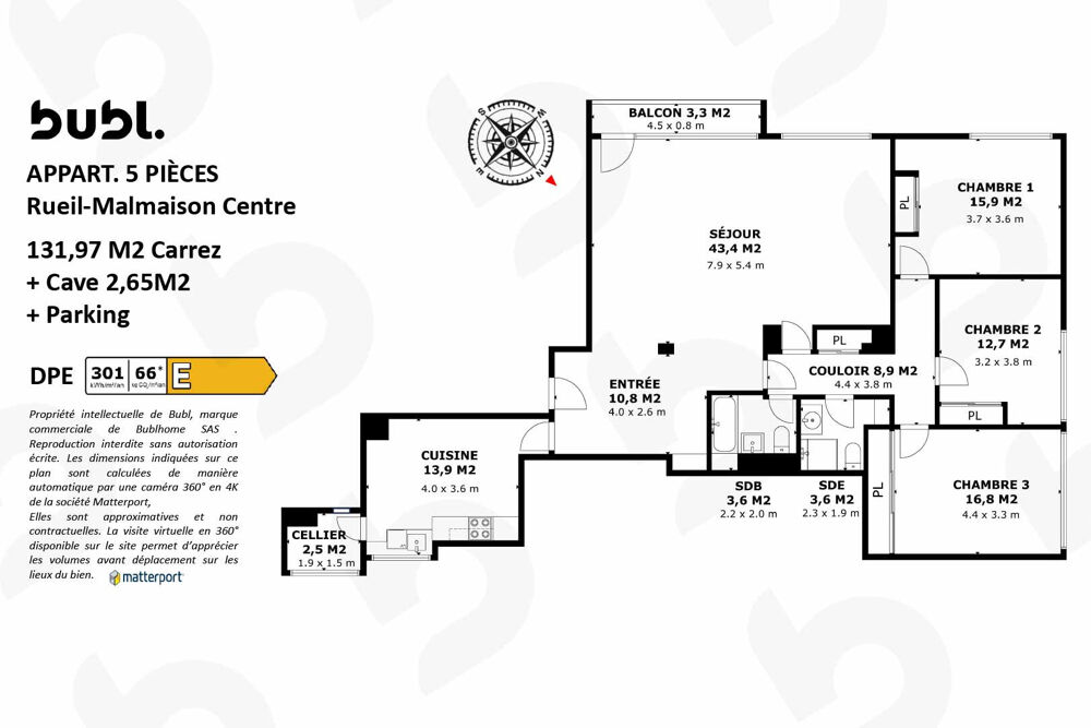 Vente Appartement Appart. familial 132 m2 Volumes, luminosité et fort potent Rueil-malmaison