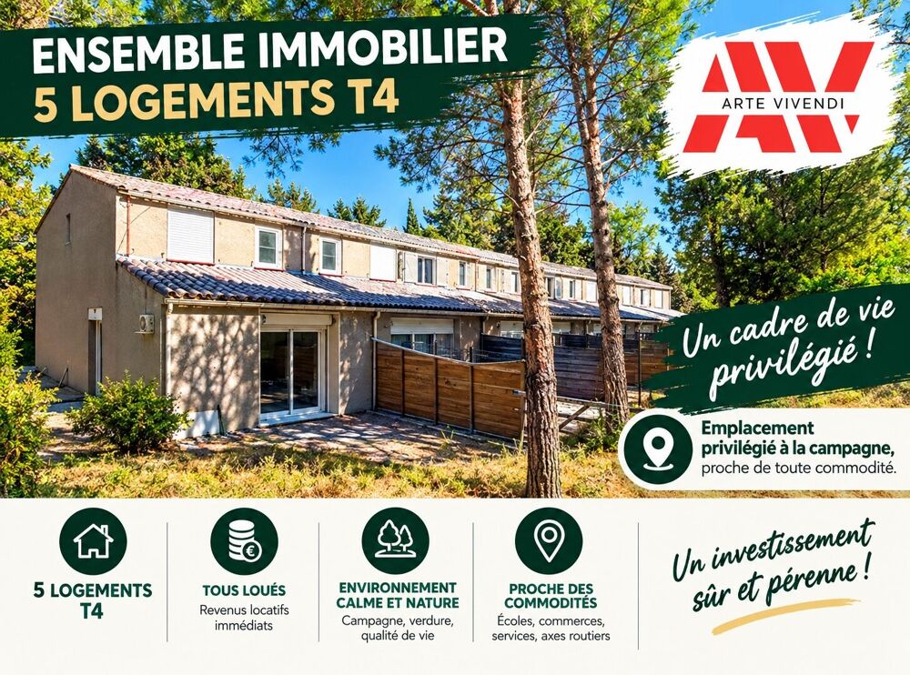 Batisse immobilière de 5 logements T4 avec jardin - idéal investisseur