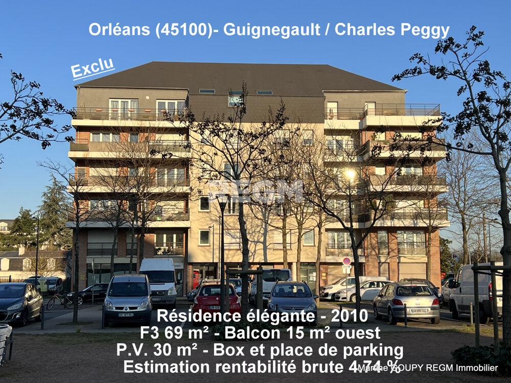Vente Appartement ORLEANS (45)  OPPORTUNIT  F3 69 m2, balcon 15 m2-Secteur Lyce Charles Pguy- Immeuble standing  Box et pl Orleans