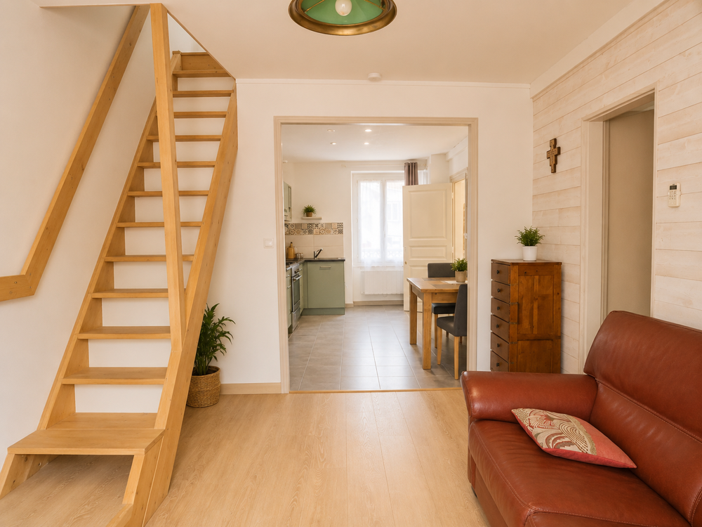Duplex bon état , avec cave et balcon bon état , environ 62 m2 habitable , proche centre ville et commerces