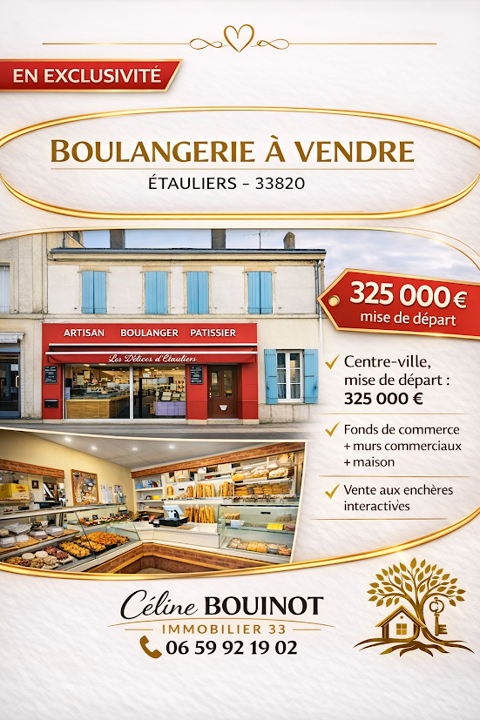 BOULANGERIE ARTISANALE + MURS COMMERCIAUX + MAISON 5 CHAMBRES 325000 33820 Etauliers
