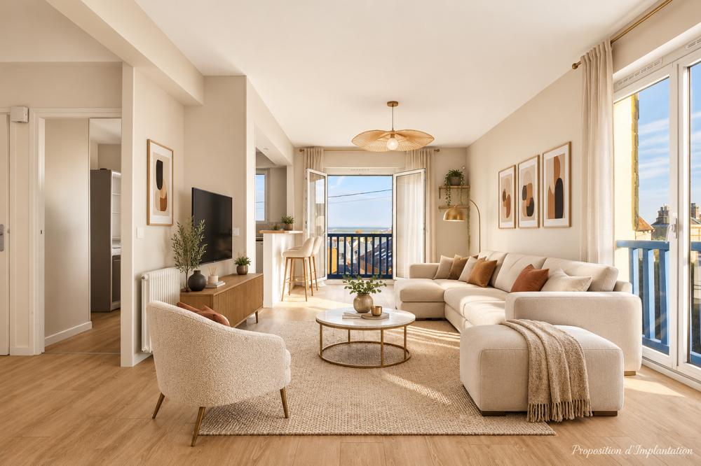 Vente Appartement HONFLEUR   VUE PANORAMIQUE EXCEPTIONNELLE   APPARTEMENT T3 ENTIÈREMENT RÉNOVÉ AVEC PARKING PRIVATIF  - 65.10 m Honfleur