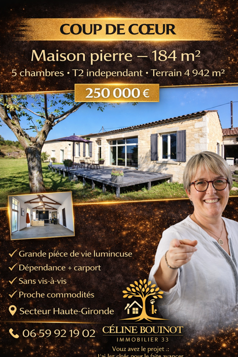   Maison Familiale de Charme en Pierre + T2 Ind�pendant   Terrain de 4 942 m2 Maison - 10 pi�ce(s) - 239 m�