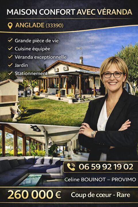   Maison avec v�randa   Centre-ville d'Anglade (33390) Maison - 5 pi�ce(s) - 132 m�