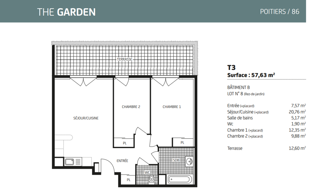 Vente Appartement 3 pièces 59 m2 Appartement neuf T3 secteur Bugellerie avec terrasse et 2 places de parking Poitiers