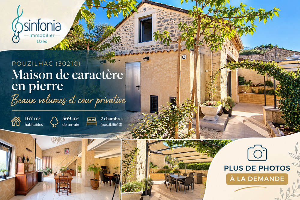 Vente Maison POUZILHAC Maison de caractère en pierre de 167 m2, terrasse et cour Pouzilhac