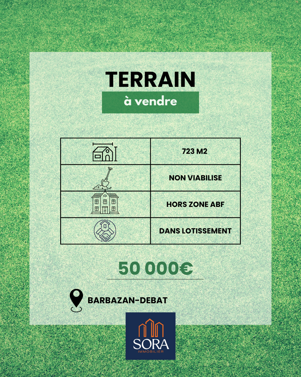 Vente Terrain TERRAIN NON VIABILISE 723m2 - SUD EST DE TARBES Barbazan debat